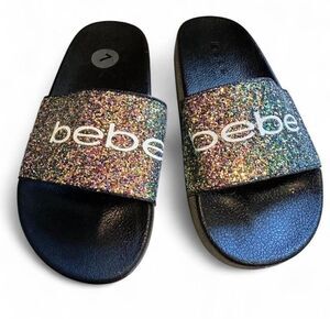 Bebe Womens Fraida Slides Golden Glitter Size 7 Vintage